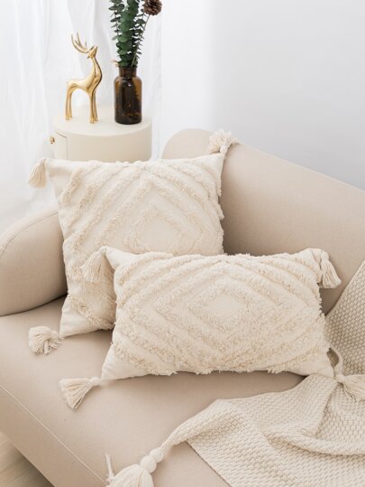 1 st/2 st beige diamantmönster kuddfodral, bohemiskt nordiskt stil kanvas med tuftade fransar för sovrum, vardagsrum, soffa, bil, uteplats, trädgård, 30*50cm, 45*45cm, säsongsbruk