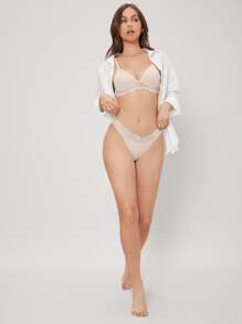 SHEIN Tanga con encaje en contraste - Albaricoque - Ver 3