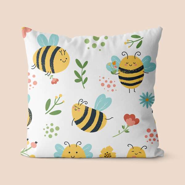 

Bee & Floral Cushion Cover Without Filler, Multicolor