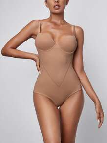 Solid Underwire Shapewear Bodysuit - Apricot - View 1