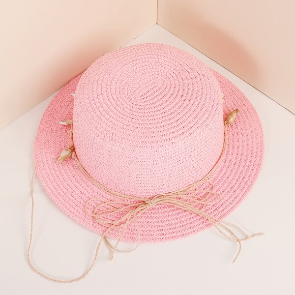 

Shell Decor Straw Hat, Pink