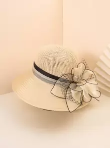 Mũ chống nắng trang trí hoa phong cách Boho - Màu be - Xem 1