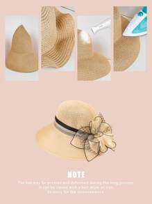 Mũ chống nắng trang trí hoa phong cách Boho - Màu be - Xem 3