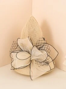 Mũ chống nắng trang trí hoa phong cách Boho - Màu be - Xem 4