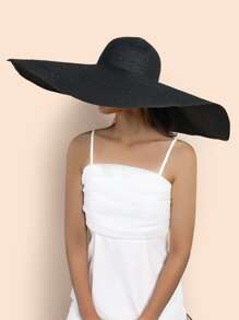 Wide Brim Straw Hat - Black - View 2