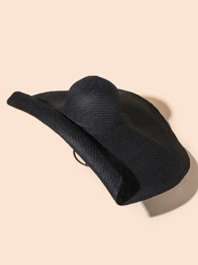 Wide Brim Straw Hat - Black - View 3