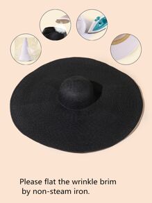 Wide Brim Straw Hat - Black - View 4