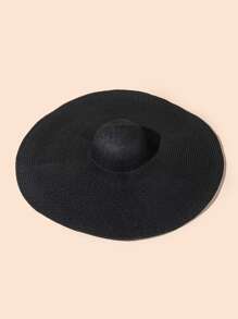 Wide Brim Straw Hat - Black - View 5