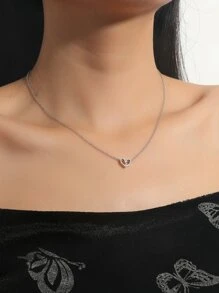 Heart Charm Necklace - Silver - View 1