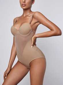 Solid Underwire Shapewear Bodysuit - Camel - View 4