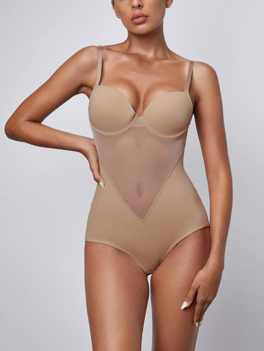 Solid Underwire Shapewear Bodysuit - Camel - View 1