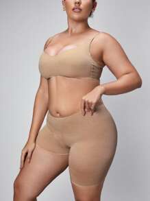 SHAPORA 素色不對稱塑身褲 - 杏色 - 查看 7