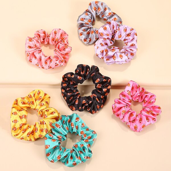 

7pcs Football Print Scrunchie, Multicolor