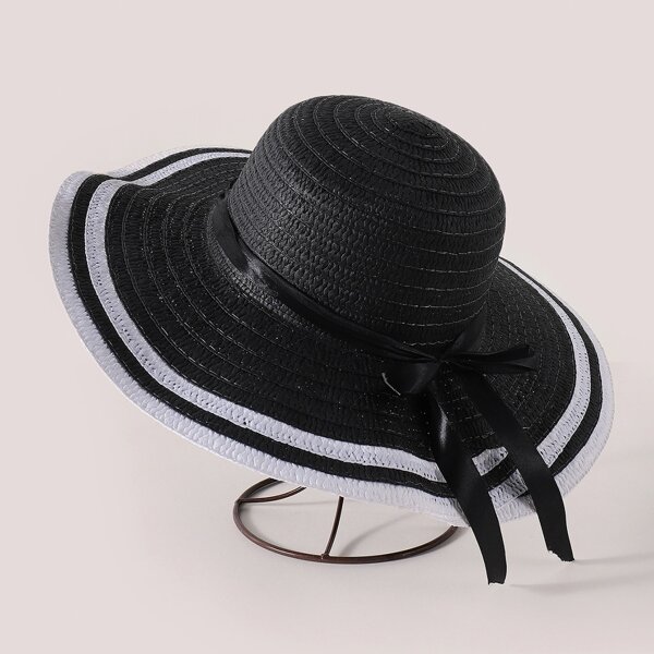 

Bow Knot Decor Straw Hat, Black