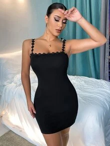 SHEIN Unity Appliques Cami Bodycon Dress - Black - View 3