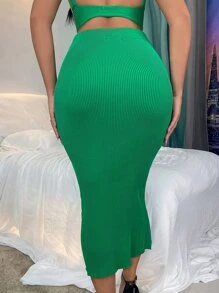 SHEIN SXY Slit Hem Pencil Skirt - Green - View 2