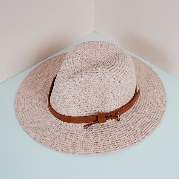 

Belt Decor Straw Hat, Pink