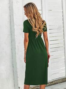 Solid Pocket Detail Dress - Dark Green - View 2