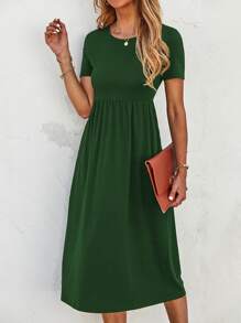 Solid Pocket Detail Dress - Dark Green - View 5