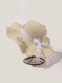 Butterfly Decor Straw Hat - Beige - View 1