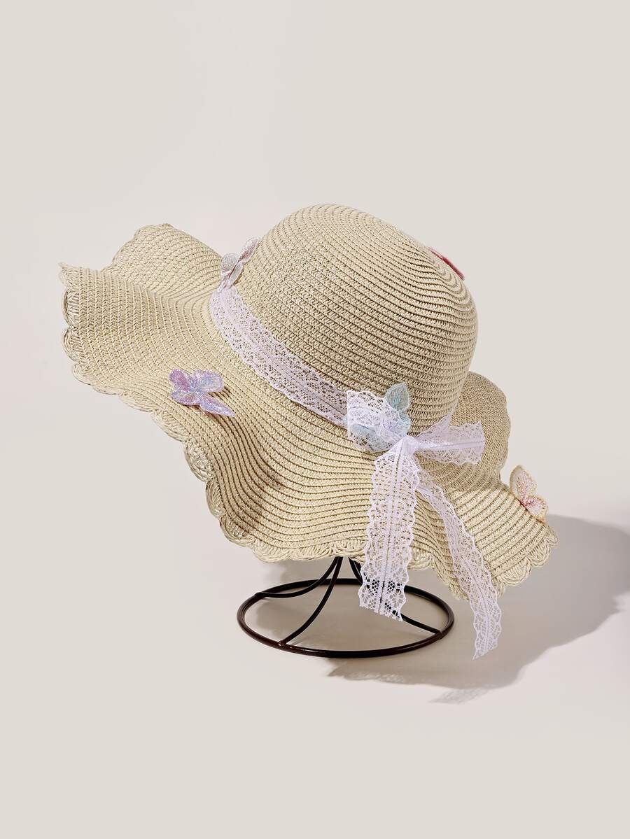 Butterfly Decor Straw Hat - Beige - View 1