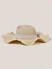 Butterfly Decor Straw Hat - Beige - View 2
