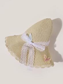 Butterfly Decor Straw Hat - Beige - View 3
