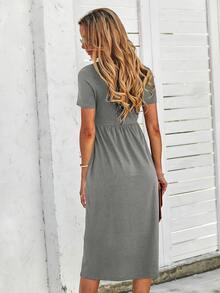 Solid Pocket Detail Dress - Grey - View 2