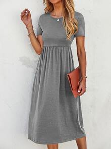 Solid Pocket Detail Dress - Grey - View 5