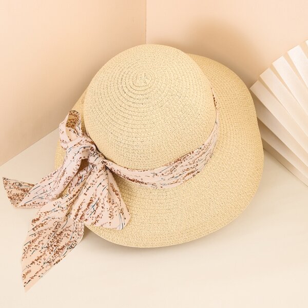 

Butterfly Detail Straw Hat, Beige