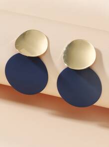 Round Drop Earrings - Navy Blue - View 1