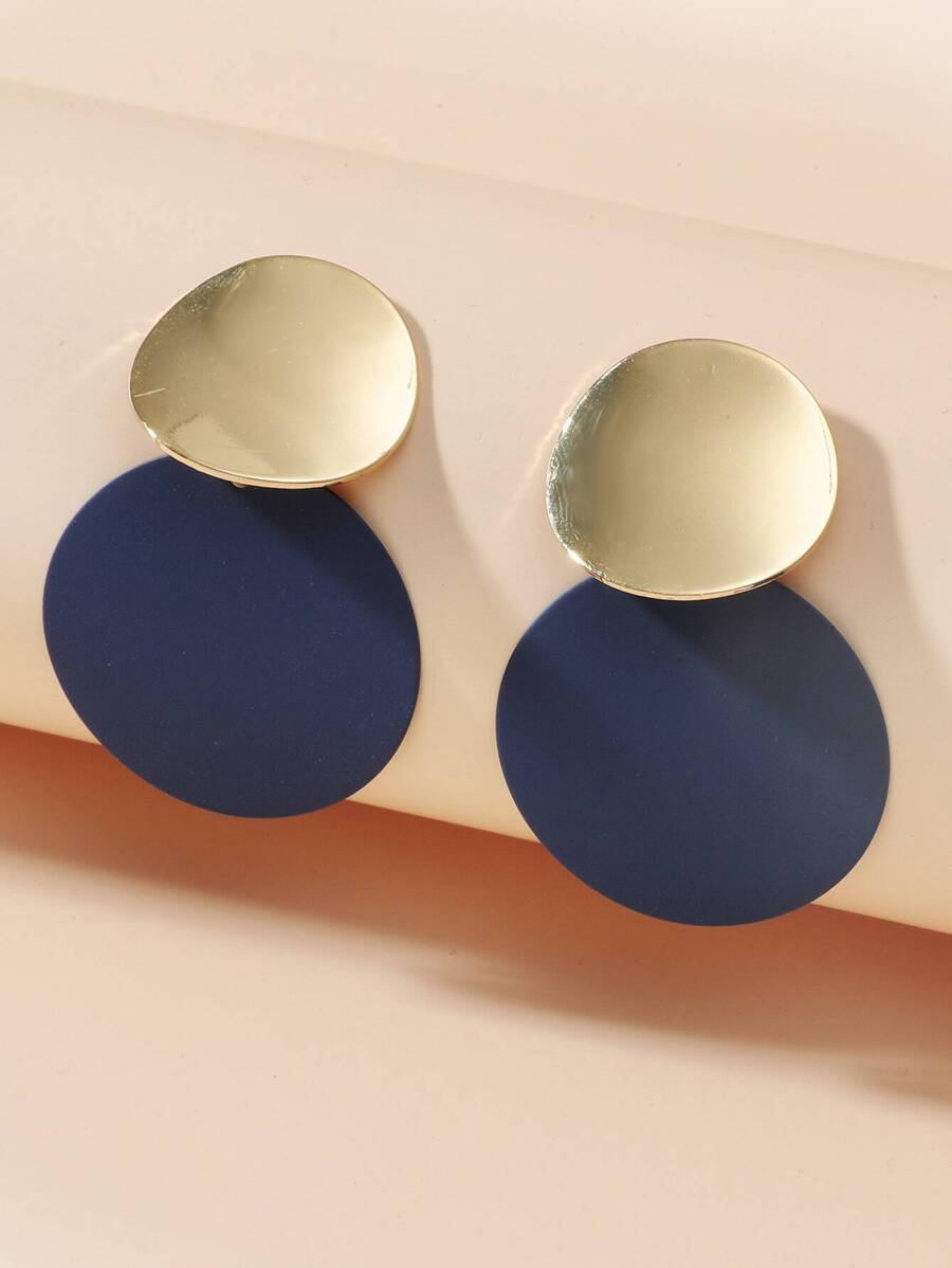 Round Drop Earrings - Navy Blue - View 1