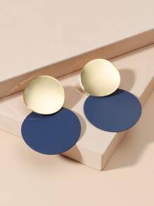 Round Drop Earrings - Navy Blue - View 3