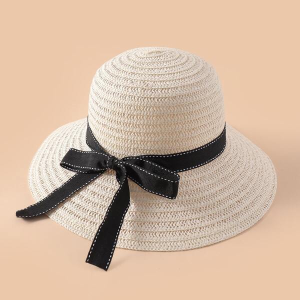 

Bow Knot Decor Straw Hat, White