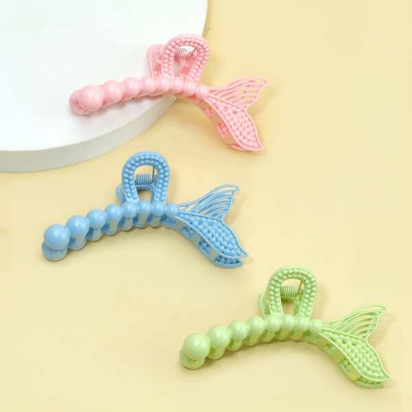 

3pcs Toddler Girls Fish Tail Design Hair Claw, Multicolor