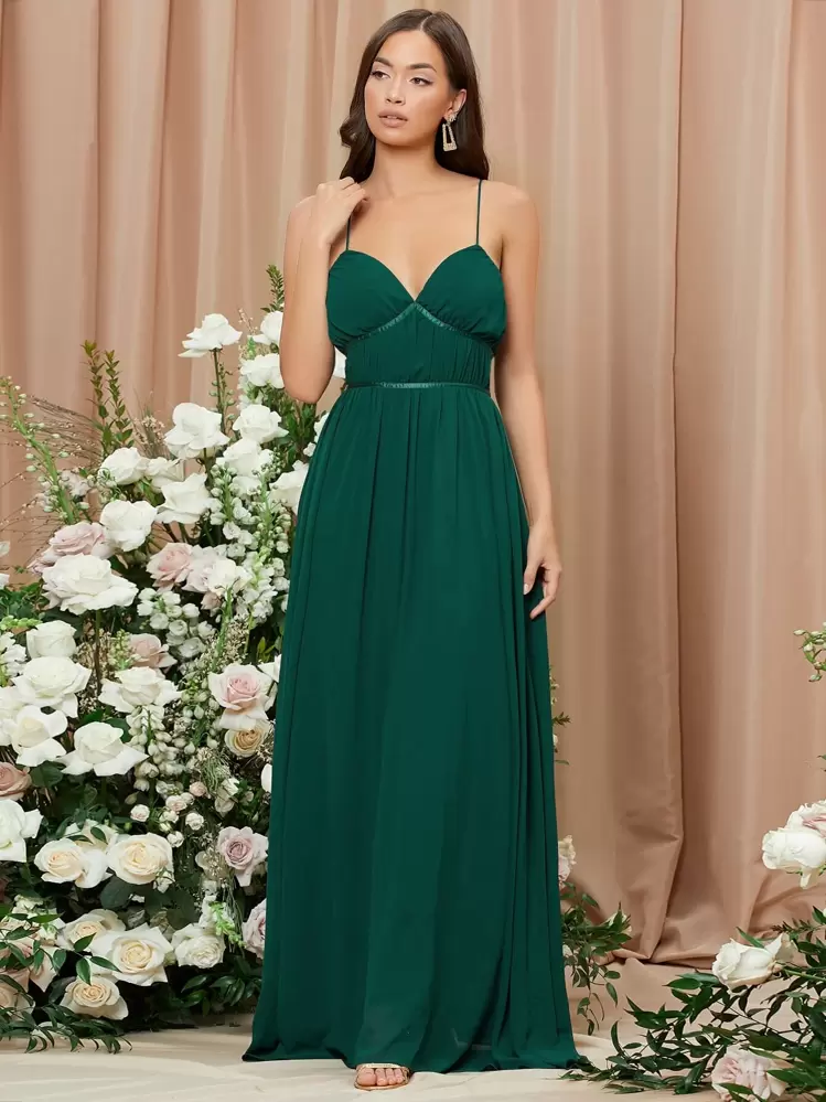 SHEIN Belle فستان وصيفة العروس عارية الذراعين الصاف جذابة - أخضر داكن - مشاهدة 4