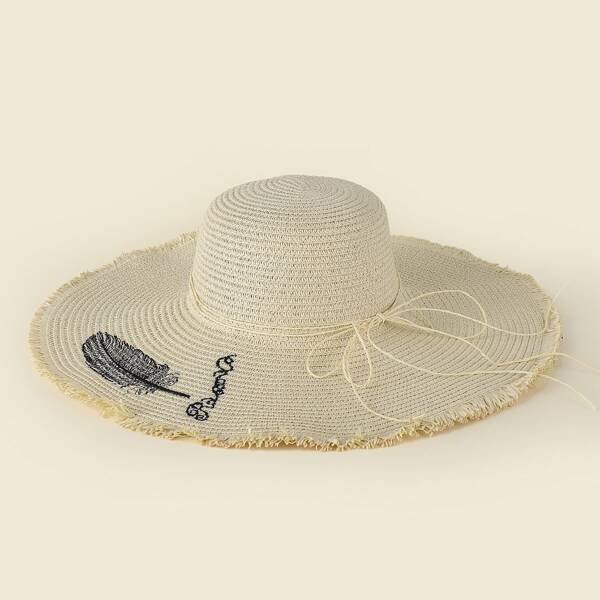 

Feather Pattern Sun Hat, Beige
