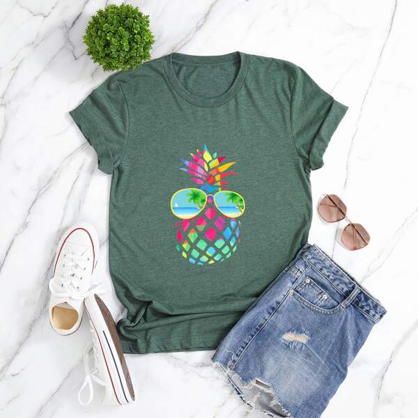 

Plus Pineapple Print Tee, Dark green