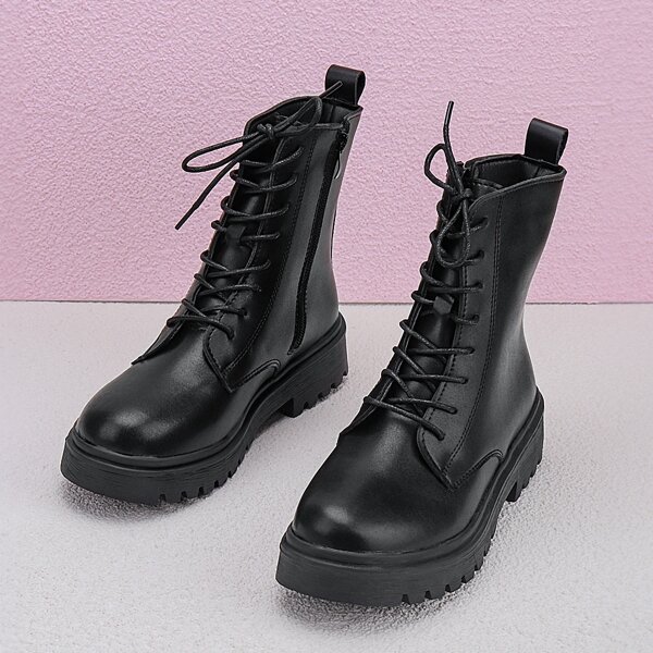 

Minimalist Side Zip Combat Boots, Black