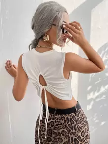 SHEIN Unity 素色抽繩後上衣 - 白色 - 查看 1