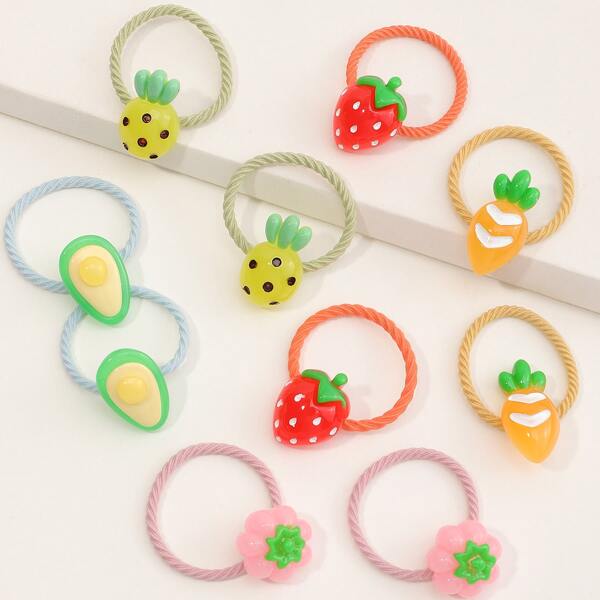 

10pcs Toddler Girls Fruit Decor Hair Tie, Multicolor