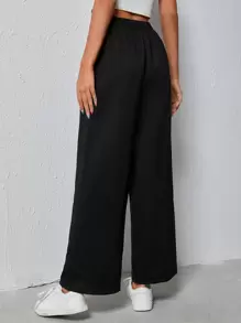 SHEIN Frenchy Elastic Waist Wide Leg Joggers - Black - View 2