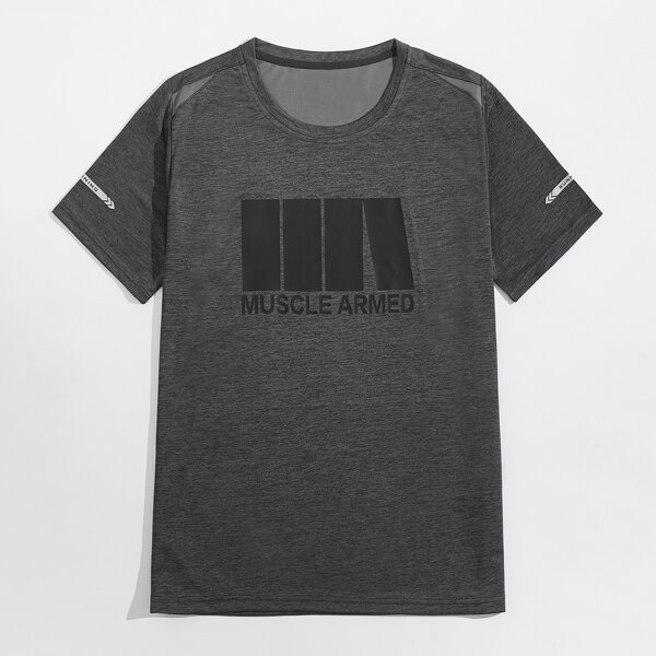 

Men Letter Graphic Sports Tee, Dark grey