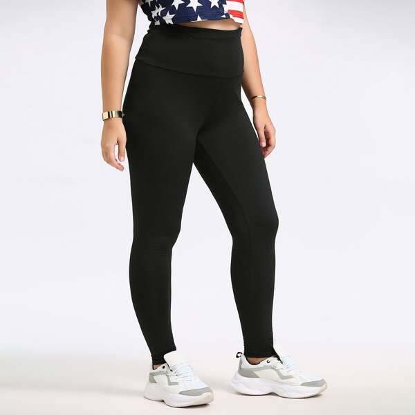 

Plus Solid Ruched Cut Out Back Leggings, Black