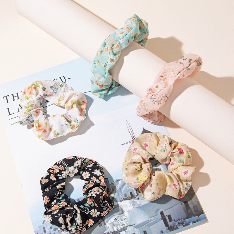 

5pcs Floral Print Scrunchie, Multicolor