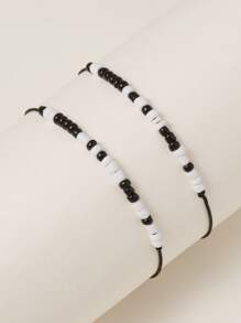 2 piezas pulsera con código morse con diseño de cuenta - Multicolor - Ver 2