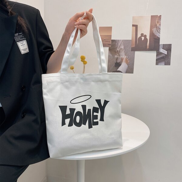 

Letter Graphic Canvas Shopper Bag, White