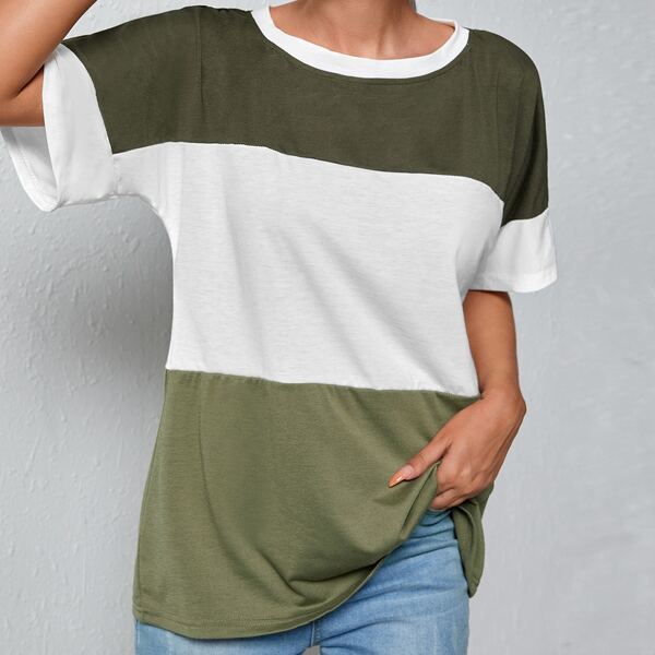 

Colorblock Drop Shoulder Tee, Army green