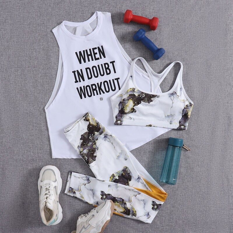 

3pcs Slogan & Floral Print Sports Set, Multicolor