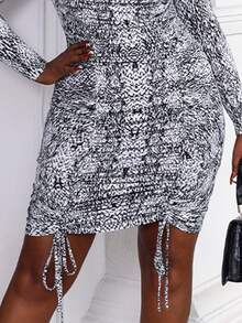 seomiscky Đầm Plus Size Dây kéo Xù Snakeskin In Thanh lịch - Đen và trắng - Xem 7